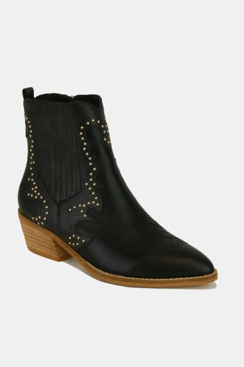 Black Studded Detail Point Toe Boots