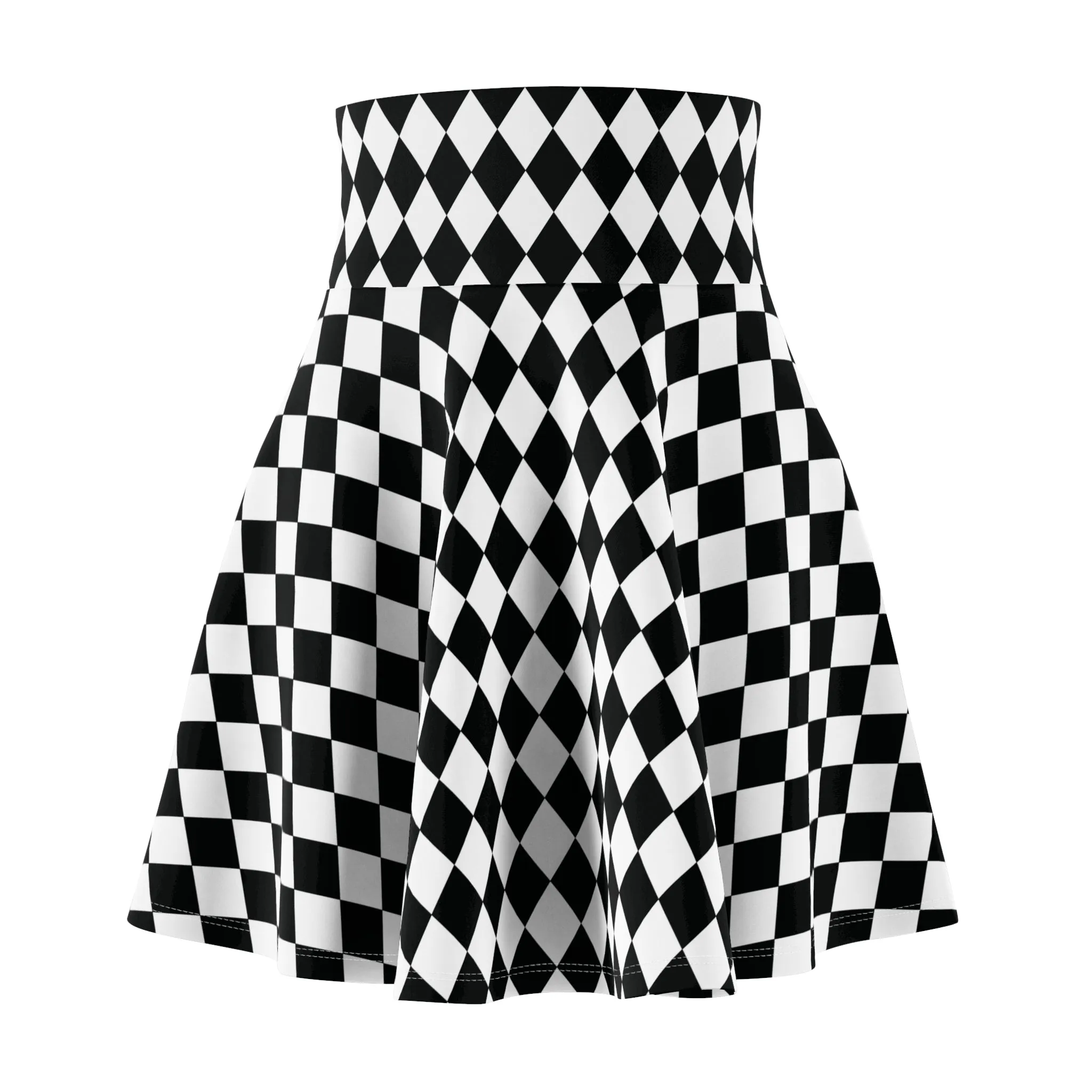 Black White Harlequin Diamond Skater Womens Skirt - Saiko Studio