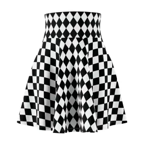Black White Harlequin Diamond Skater Womens Skirt - Saiko Studio