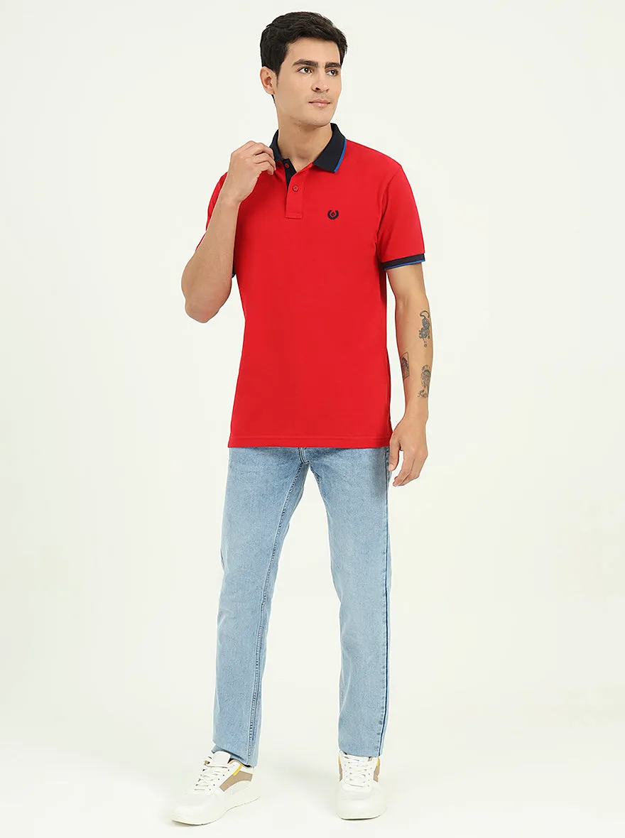 Blood Red Solid Slim Fit Polo T-Shirt | Greenfibre