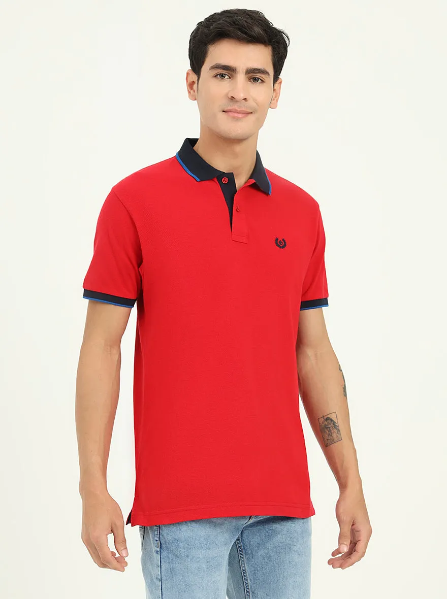 Blood Red Solid Slim Fit Polo T-Shirt | Greenfibre