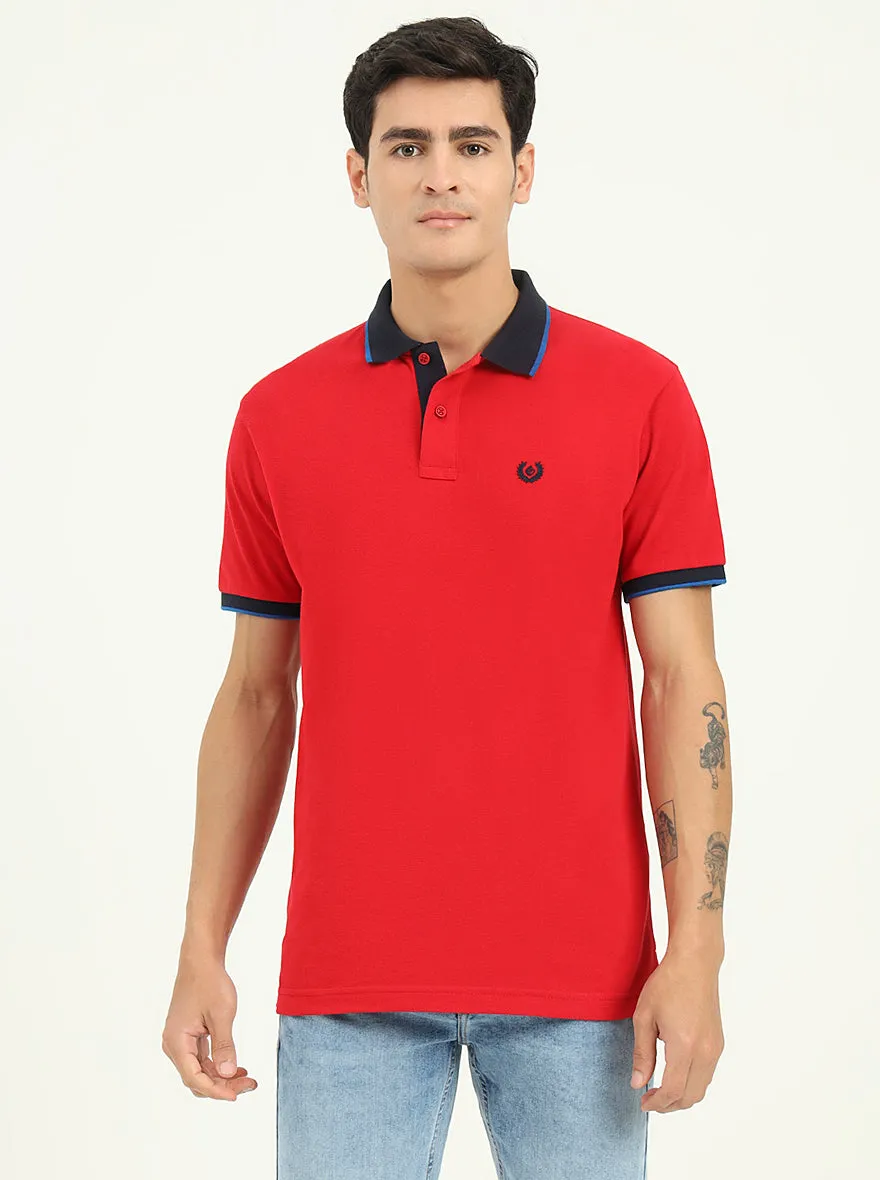 Blood Red Solid Slim Fit Polo T-Shirt | Greenfibre
