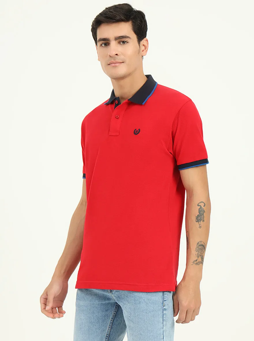 Blood Red Solid Slim Fit Polo T-Shirt | Greenfibre
