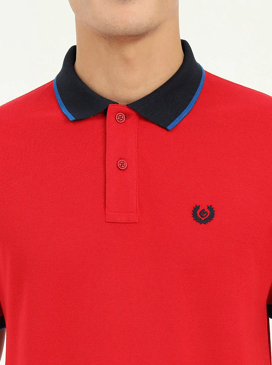 Blood Red Solid Slim Fit Polo T-Shirt | Greenfibre
