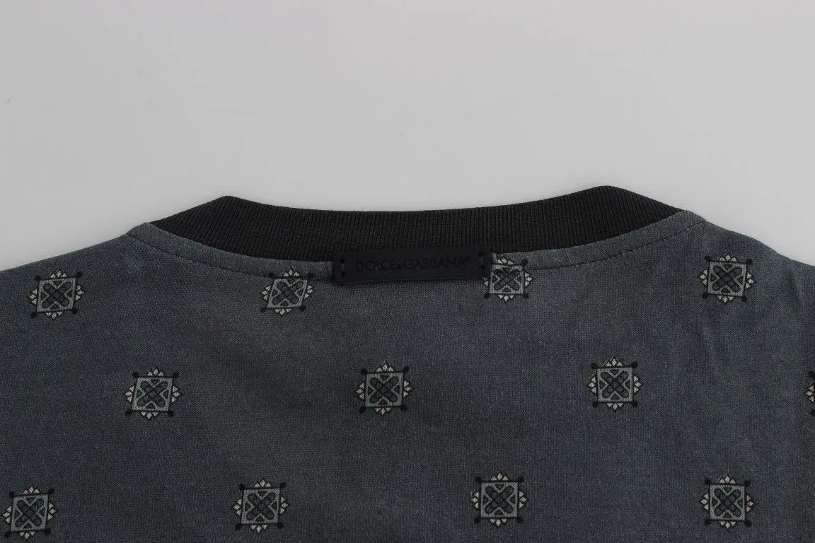Blue Cotton Silk Baroque Henley T-shirt