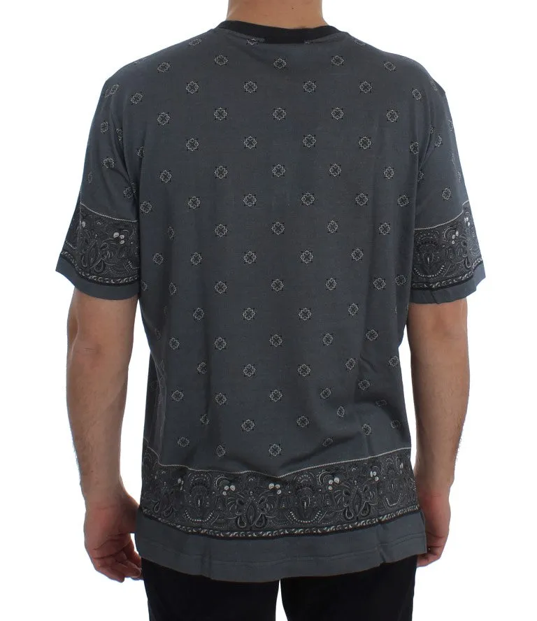 Blue Cotton Silk Baroque Henley T-shirt