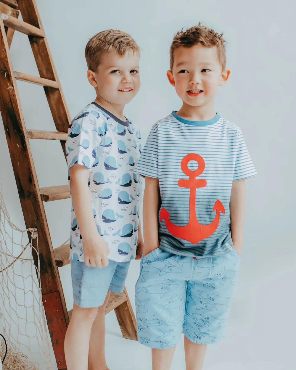 Blue Shark Print Shorts