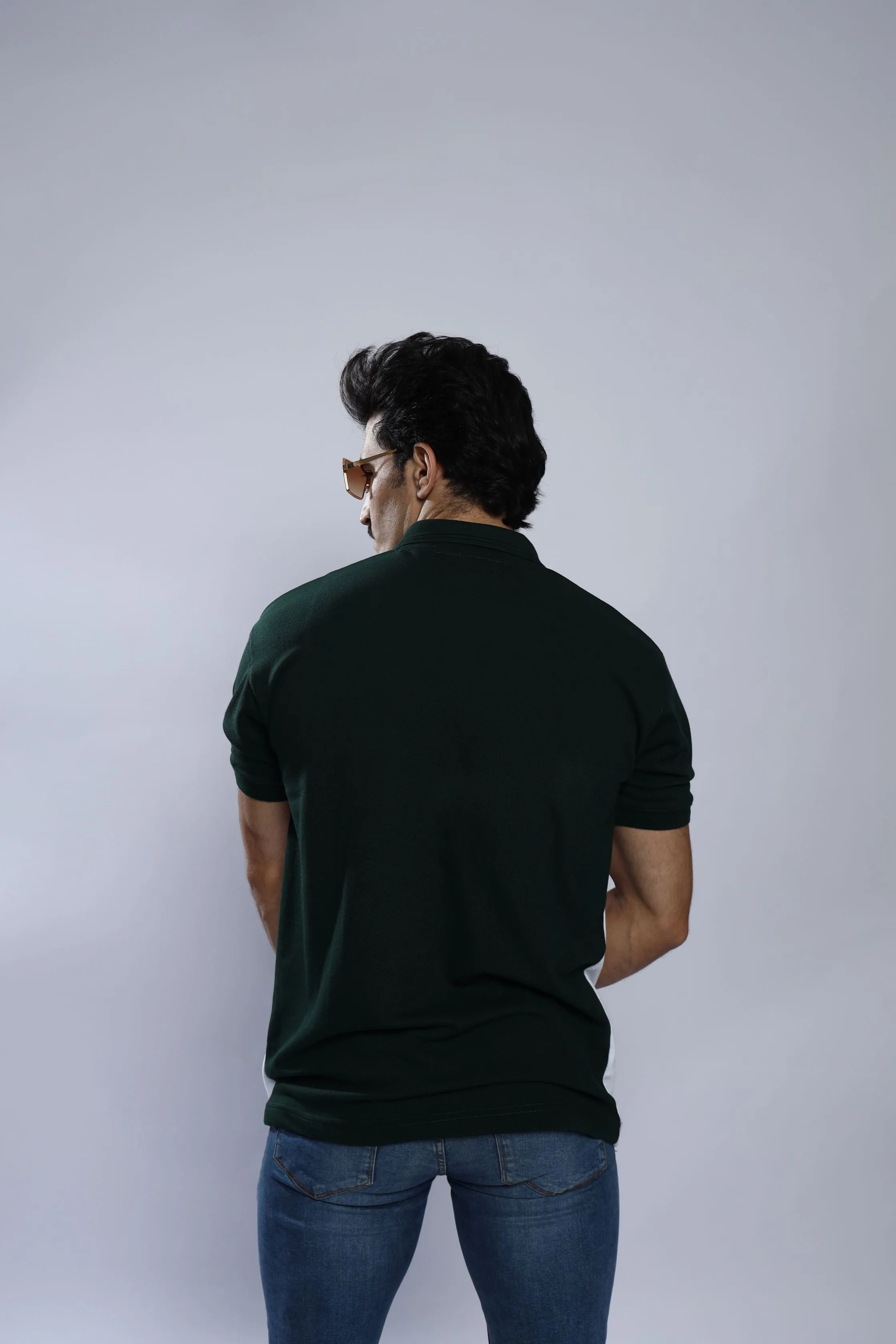 Bottle Green Pique Stripe Shirt