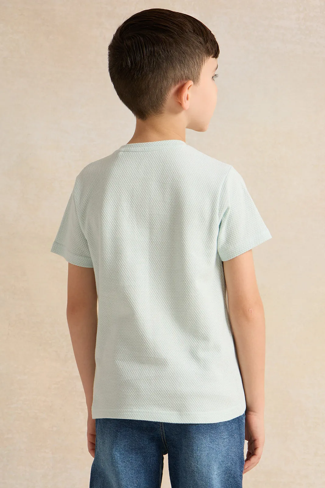 Boys Blue Solid Short Sleeve Henley T-Shirt