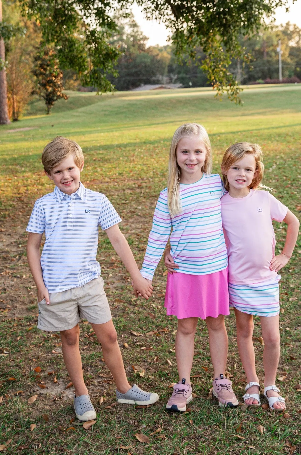 Boys Short Sleeve Too Cool for School Heathered Polo Shirt in Marina Blue Stripe on White