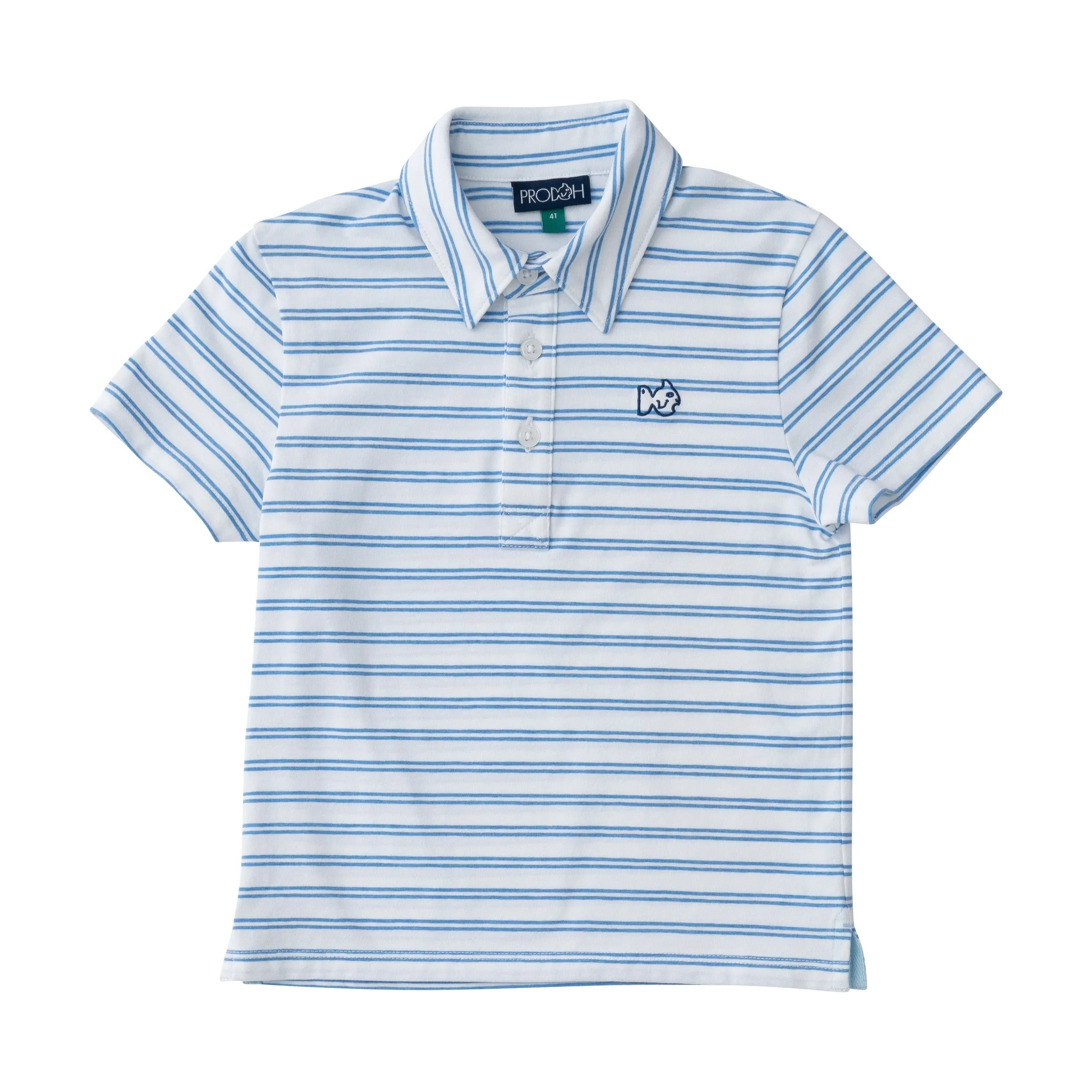 Boys Short Sleeve Too Cool for School Heathered Polo Shirt in Marina Blue Stripe on White