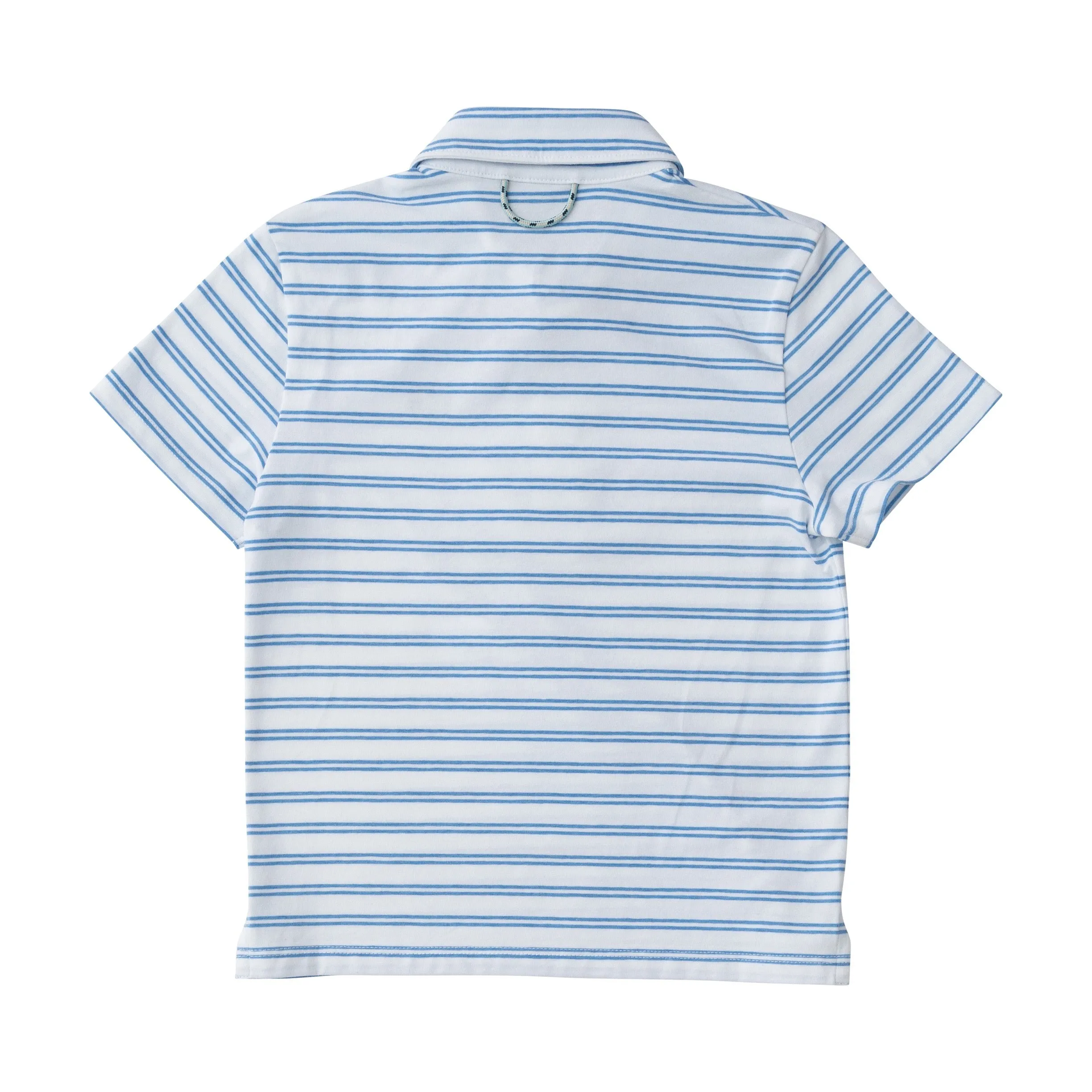 Boys Short Sleeve Too Cool for School Heathered Polo Shirt in Marina Blue Stripe on White