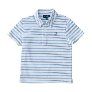 Boys Short Sleeve Too Cool for School Heathered Polo Shirt in Marina Blue Stripe on White