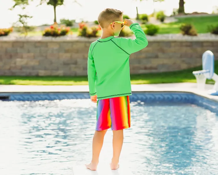 Boys UPF 50  Recycled Polyester Soft Stretch Below the Knee Printed Swim Board Shorts  | Tie Dye Blue White Flowers