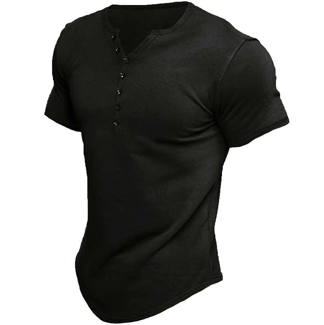 BrandWell | Herren Henley T-Shirt | Kurzarm, Einfarbiges Design und Bequem