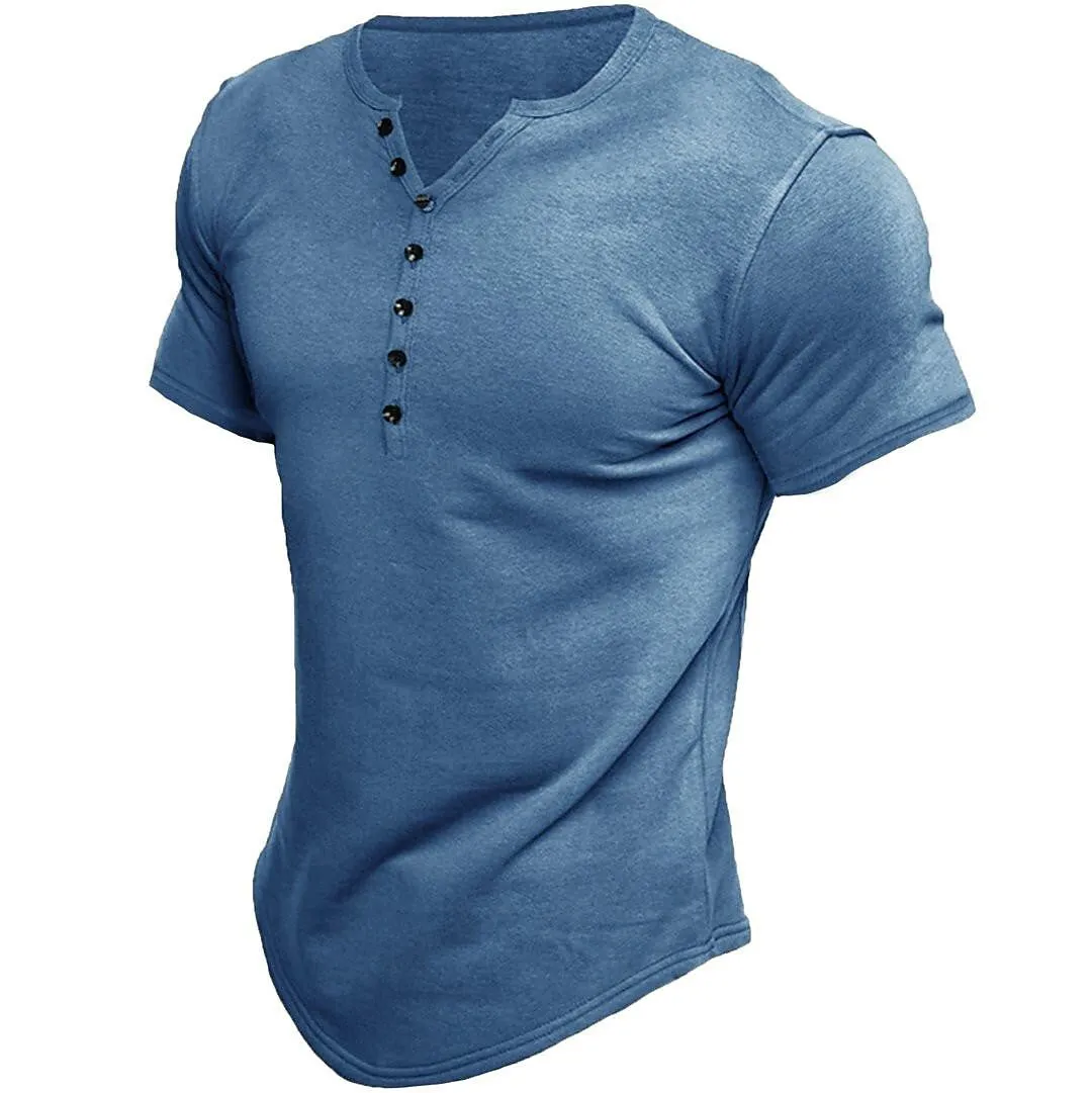 BrandWell | Herren Henley T-Shirt | Kurzarm, Einfarbiges Design und Bequem