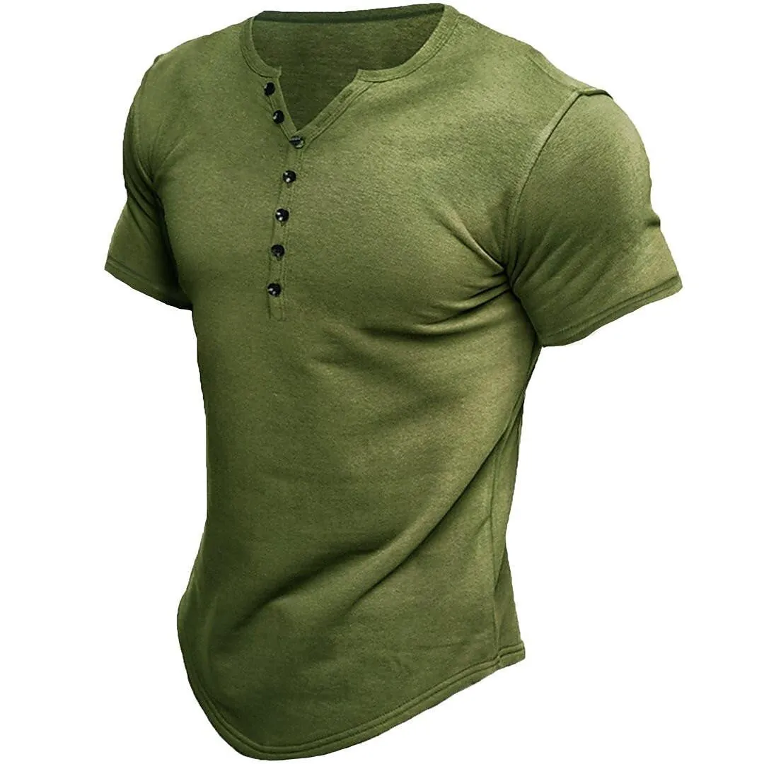 BrandWell | Herren Henley T-Shirt | Kurzarm, Einfarbiges Design und Bequem