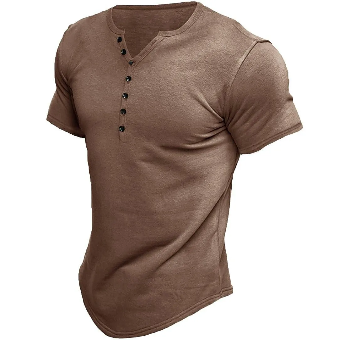 BrandWell | Herren Henley T-Shirt | Kurzarm, Einfarbiges Design und Bequem