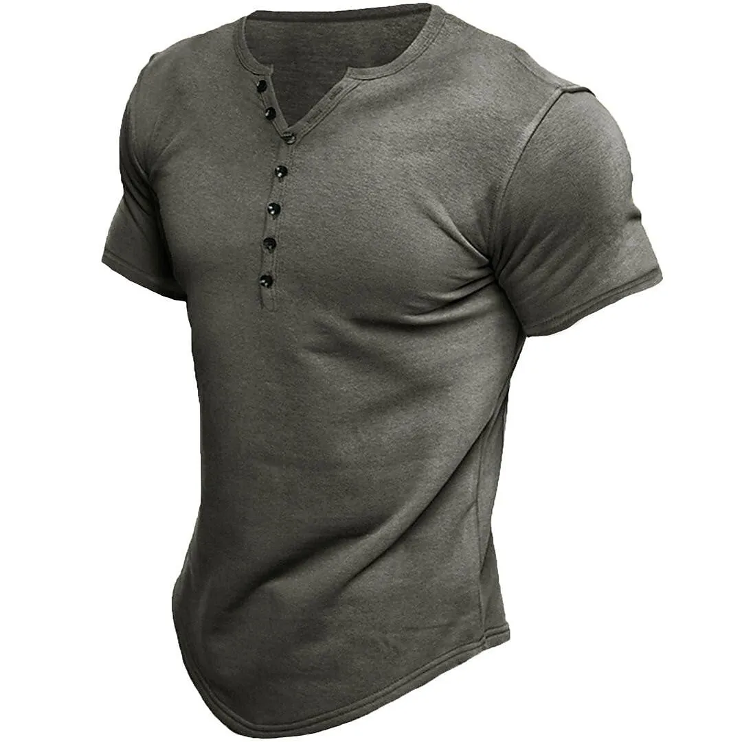 BrandWell | Herren Henley T-Shirt | Kurzarm, Einfarbiges Design und Bequem