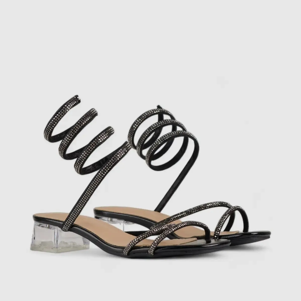 Bulbul Perspex Heel Bling Sandal Pewter LU003