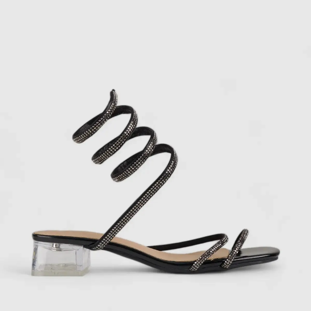 Bulbul Perspex Heel Bling Sandal Pewter LU003