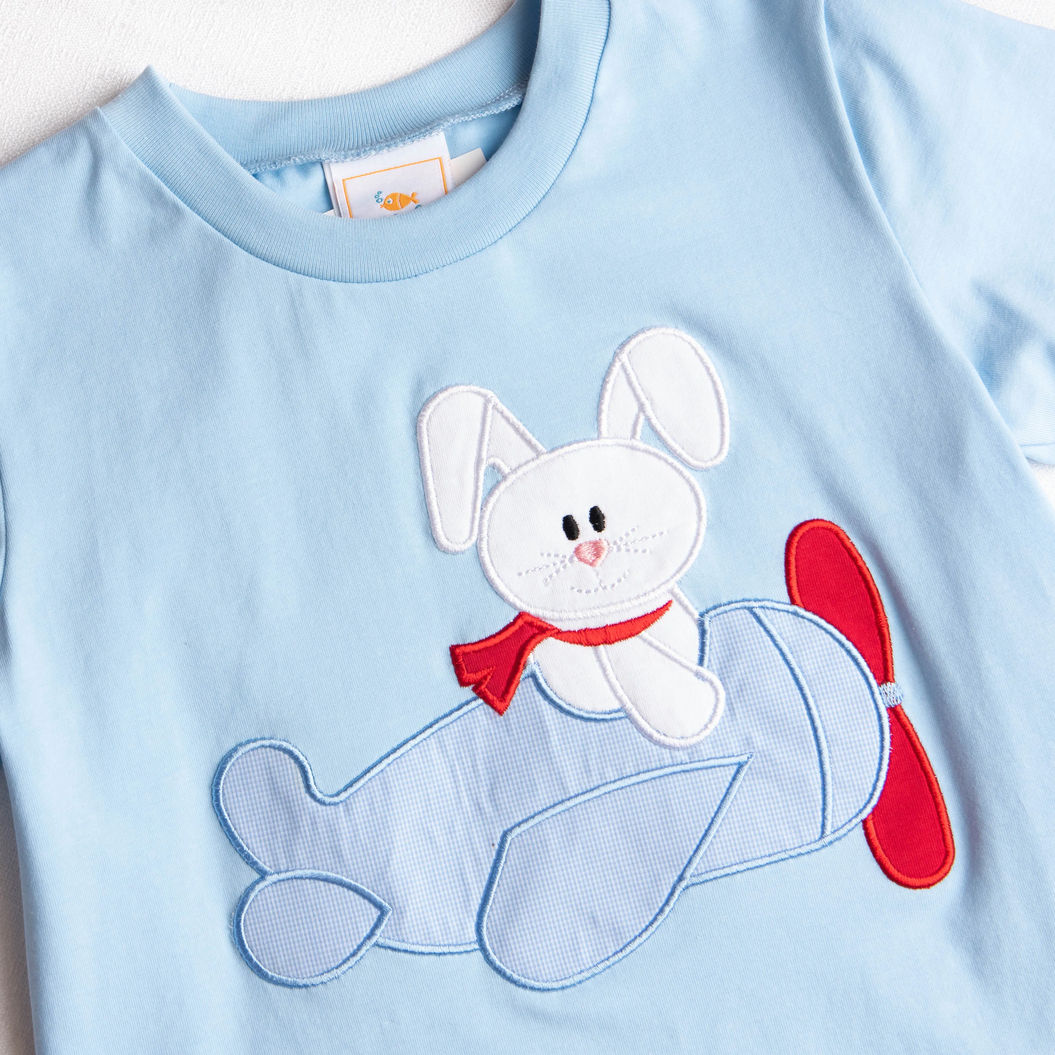 Bunny Takes Flight Applique Shirt, Blue