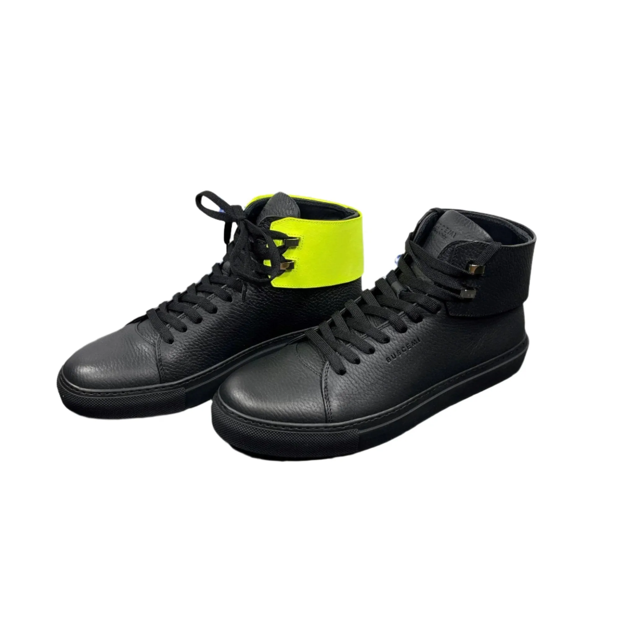 Buscemi Mens 100MM Flap Alce Black Leather High Top Sneakers