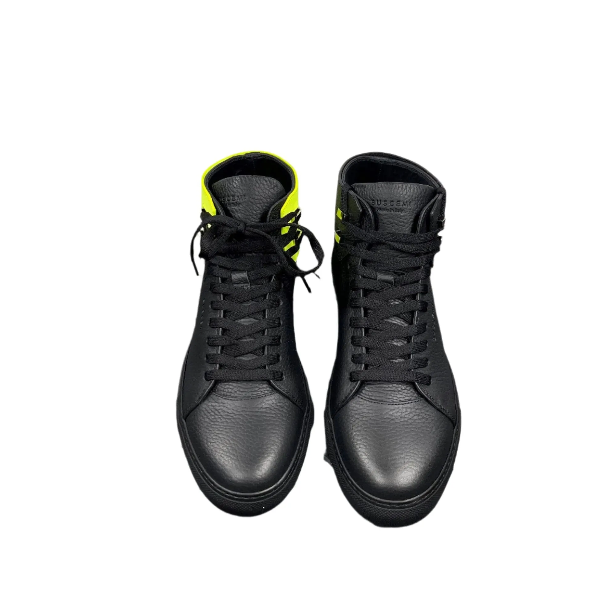 Buscemi Mens 100MM Flap Alce Black Leather High Top Sneakers