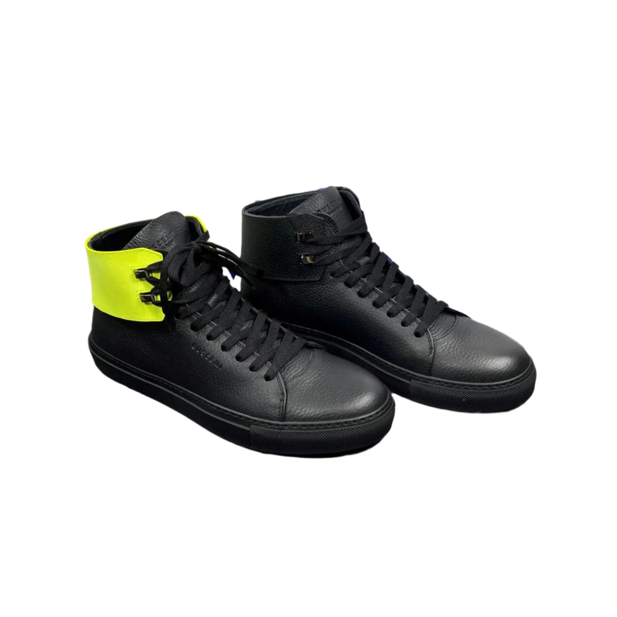 Buscemi Mens 100MM Flap Alce Black Leather High Top Sneakers