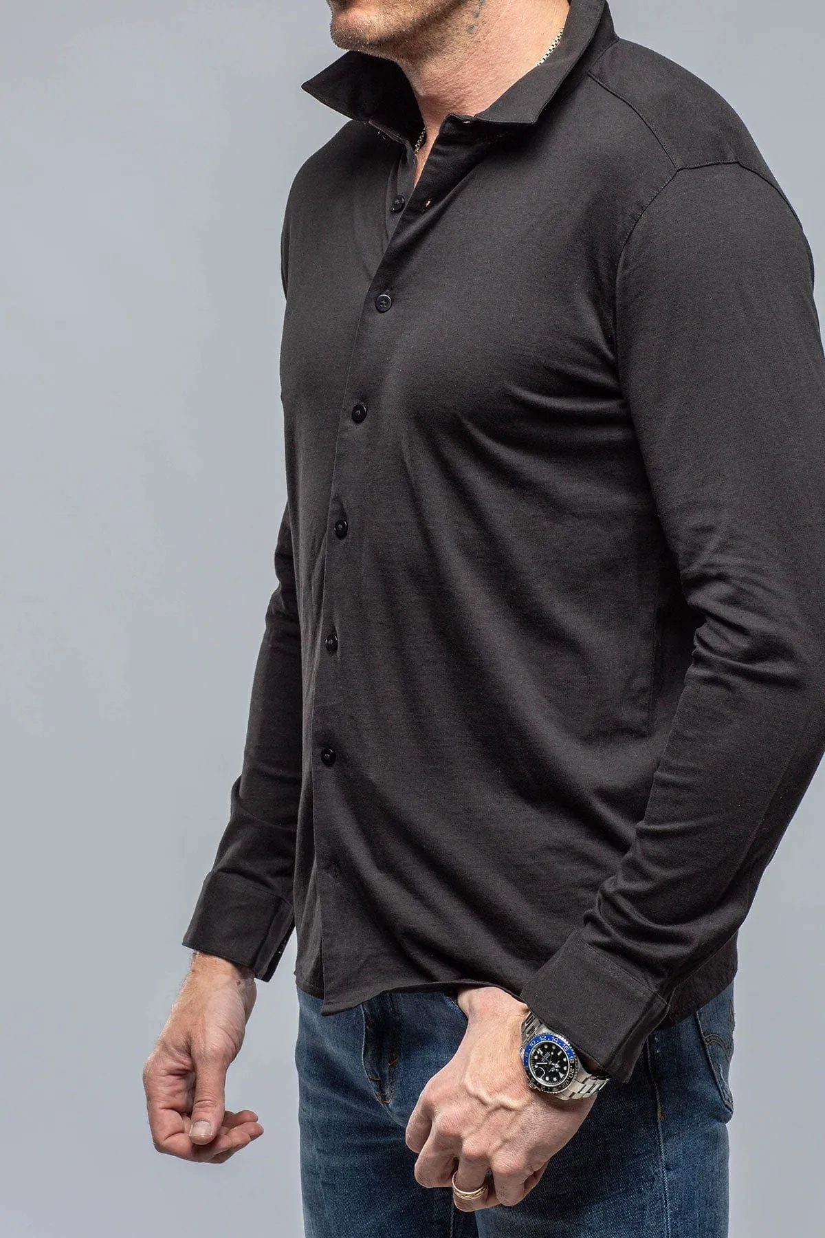 Cambria Button Up Polo in Black