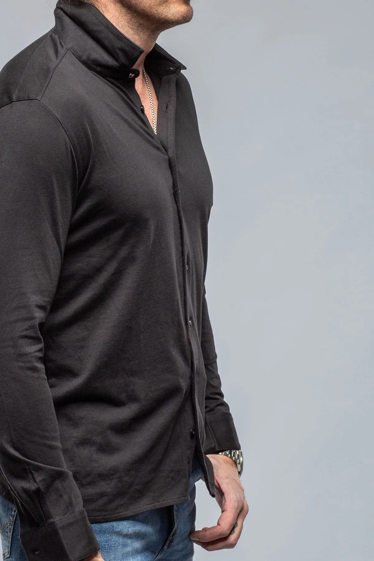 Cambria Button Up Polo in Black
