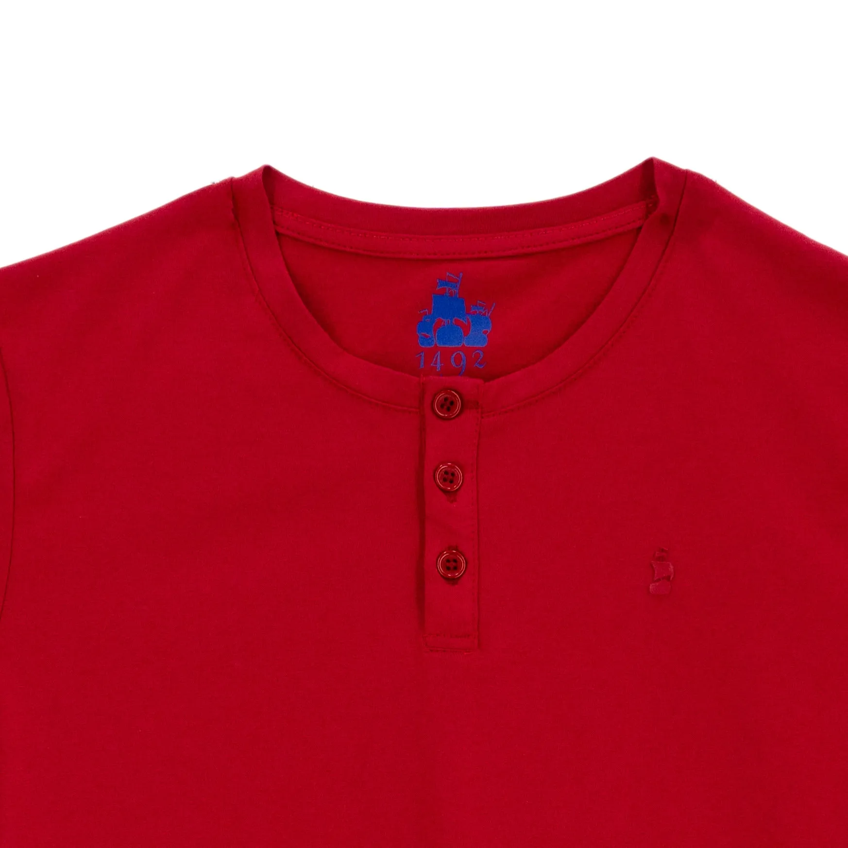 Camiseta 1492 Mangas Cortas Cuello Henley Lisa Para Niños