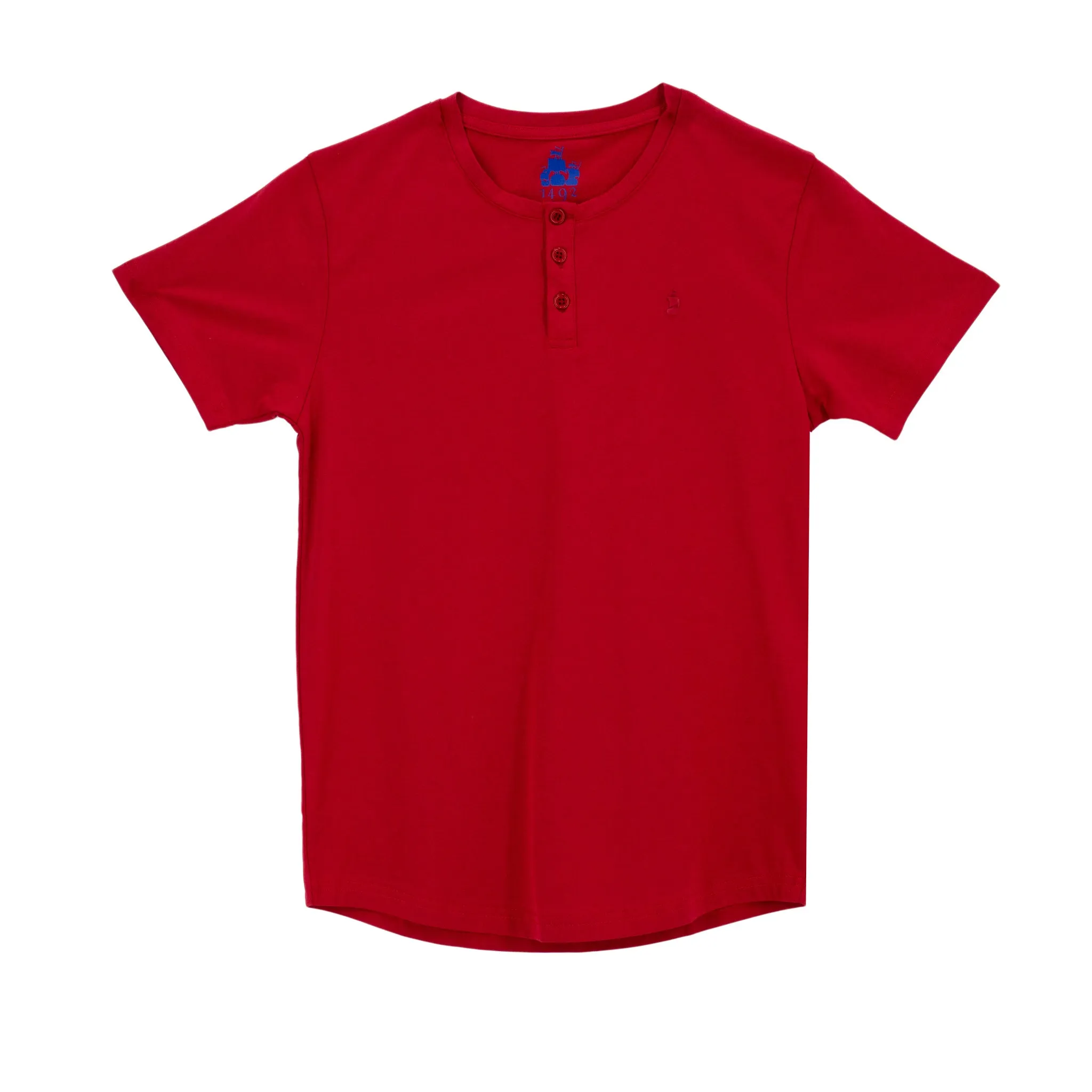 Camiseta 1492 Mangas Cortas Cuello Henley Lisa Para Niños