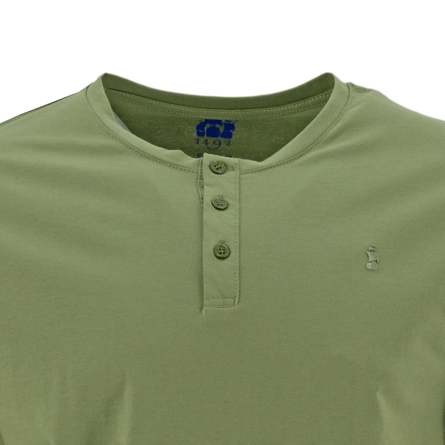 Camiseta 1492 Mangas Cortas Henley Lisa P/ Caballeros