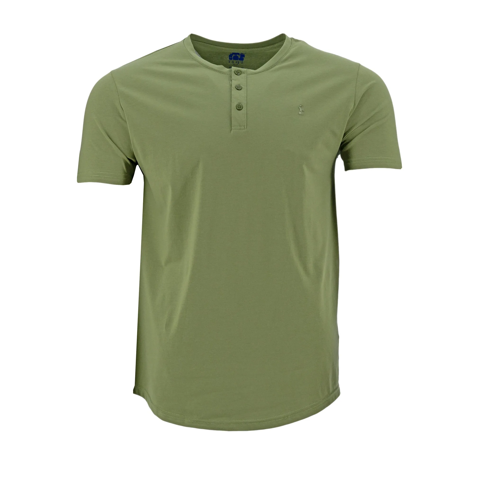 Camiseta 1492 Mangas Cortas Henley Lisa P/ Caballeros