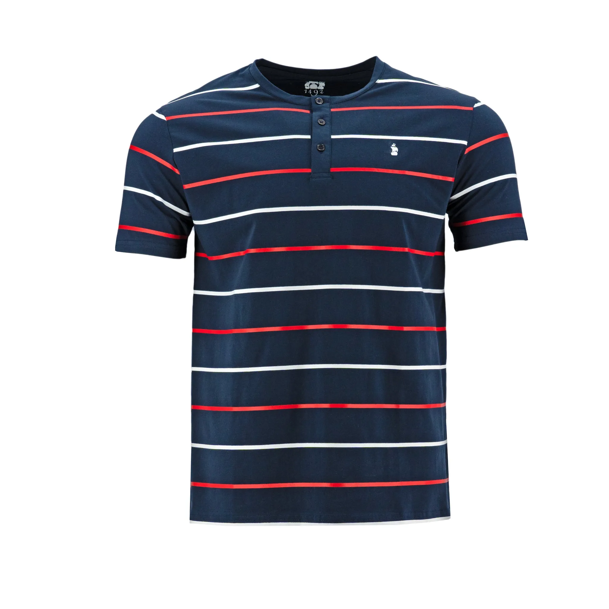 Camiseta 1492 Mangas Cuello Henley Cortas Rayas P/ Caballeros