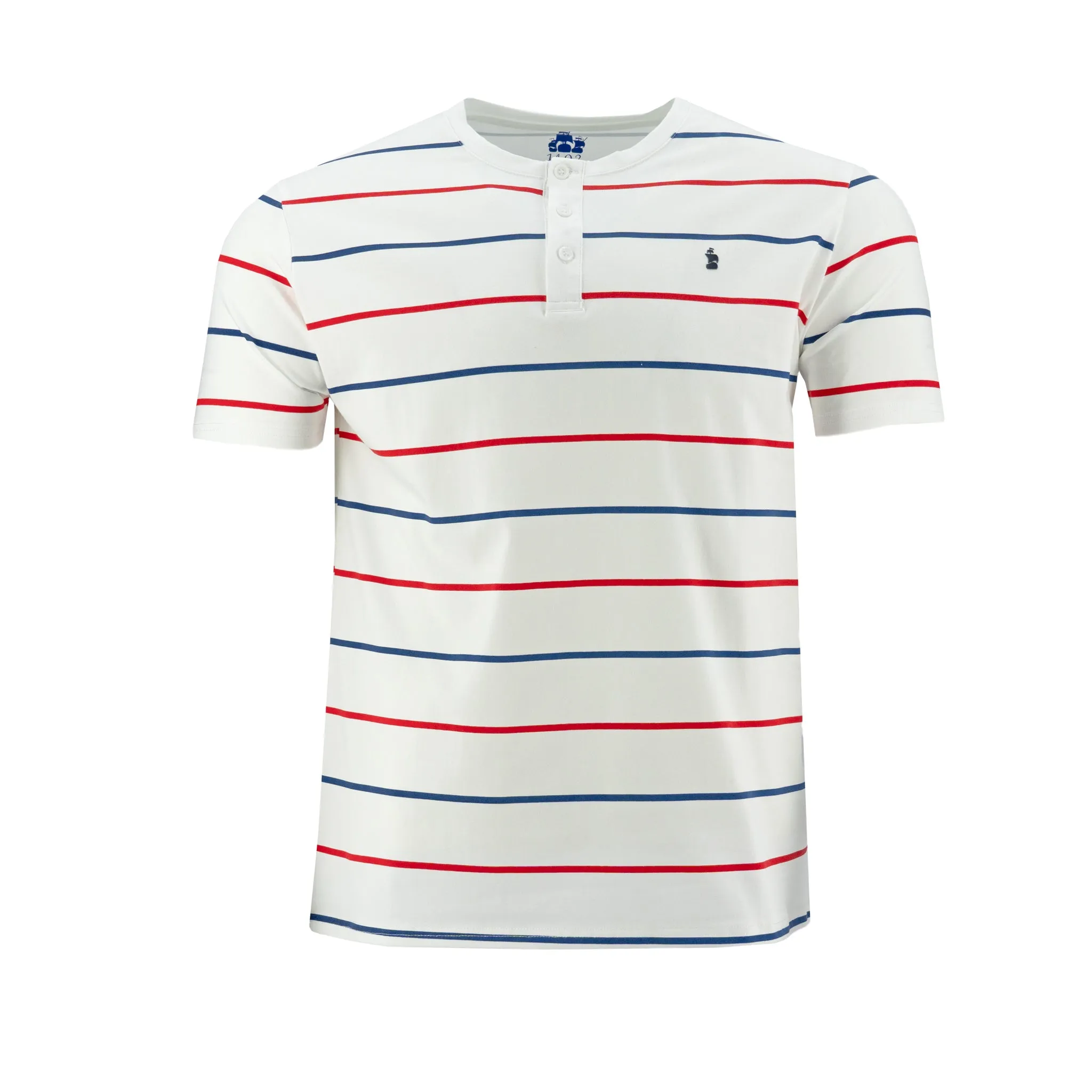 Camiseta 1492 Mangas Cuello Henley Cortas Rayas P/ Caballeros