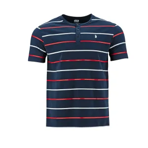 Camiseta 1492 Mangas Cuello Henley Cortas Rayas P/ Caballeros