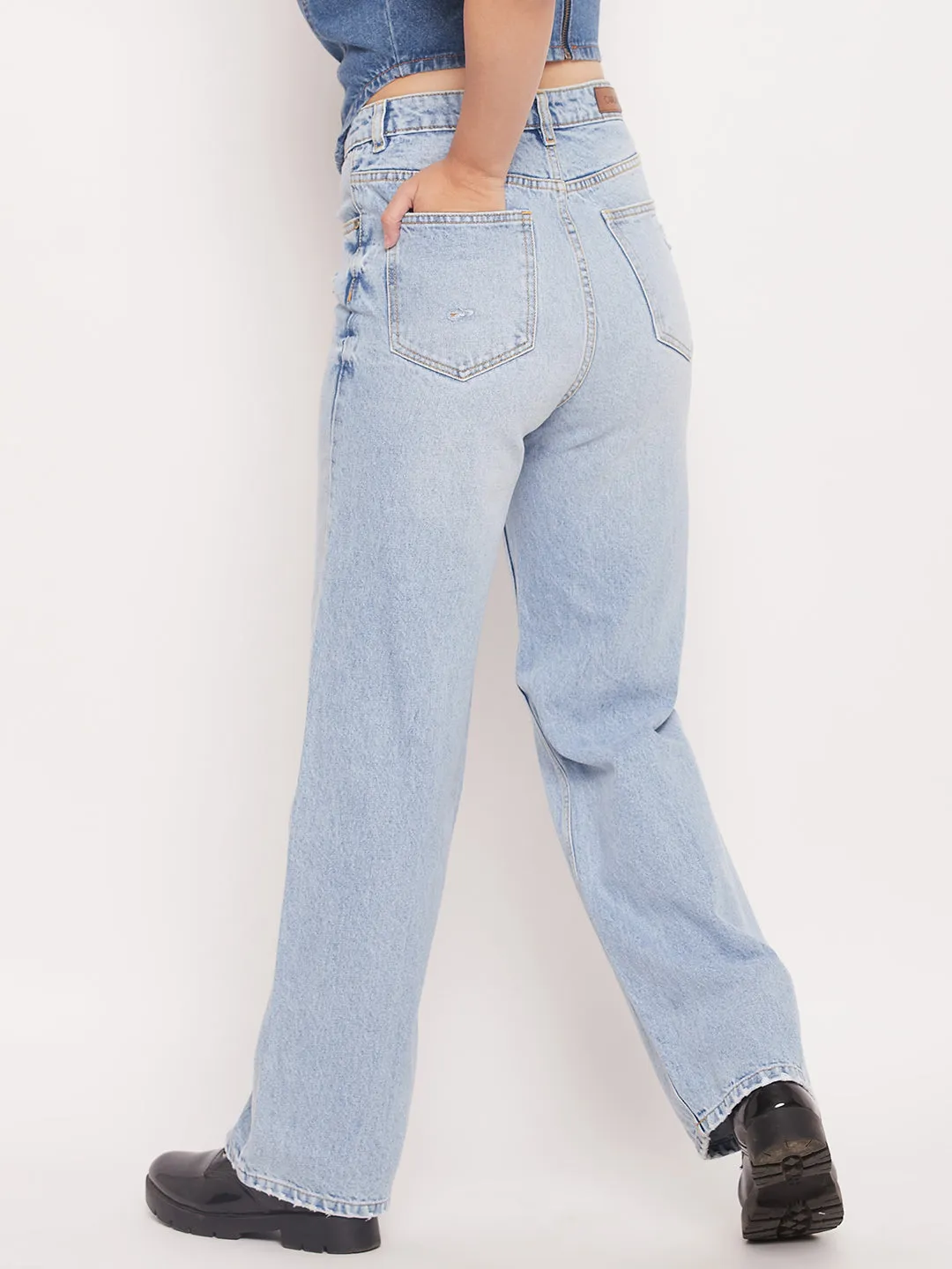 Camla Barcelona Light Blue Distressed Boyfriend Fit Jeans