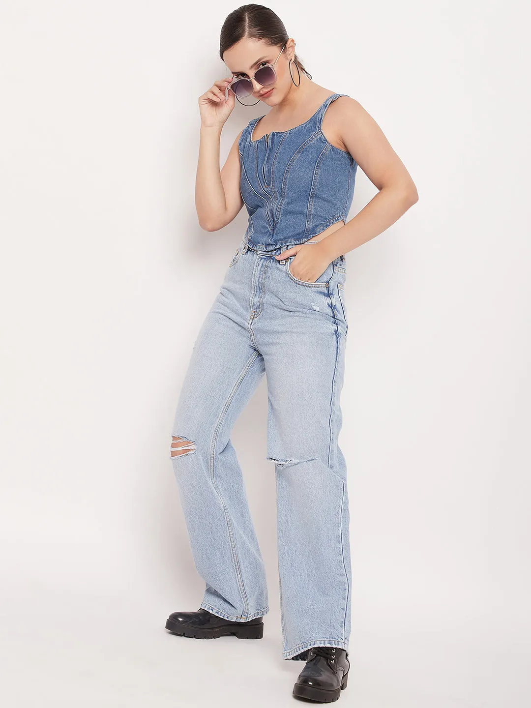 Camla Barcelona Light Blue Distressed Boyfriend Fit Jeans