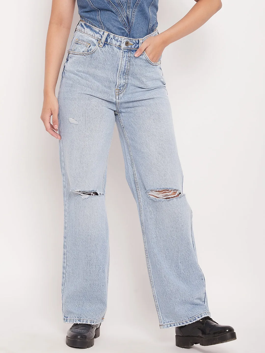 Camla Barcelona Light Blue Distressed Boyfriend Fit Jeans