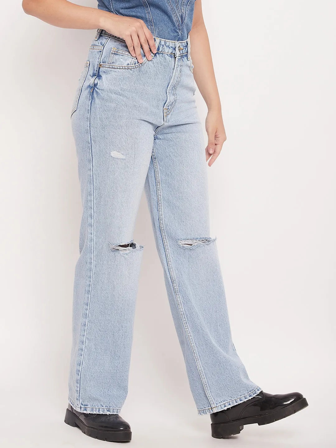 Camla Barcelona Light Blue Distressed Boyfriend Fit Jeans