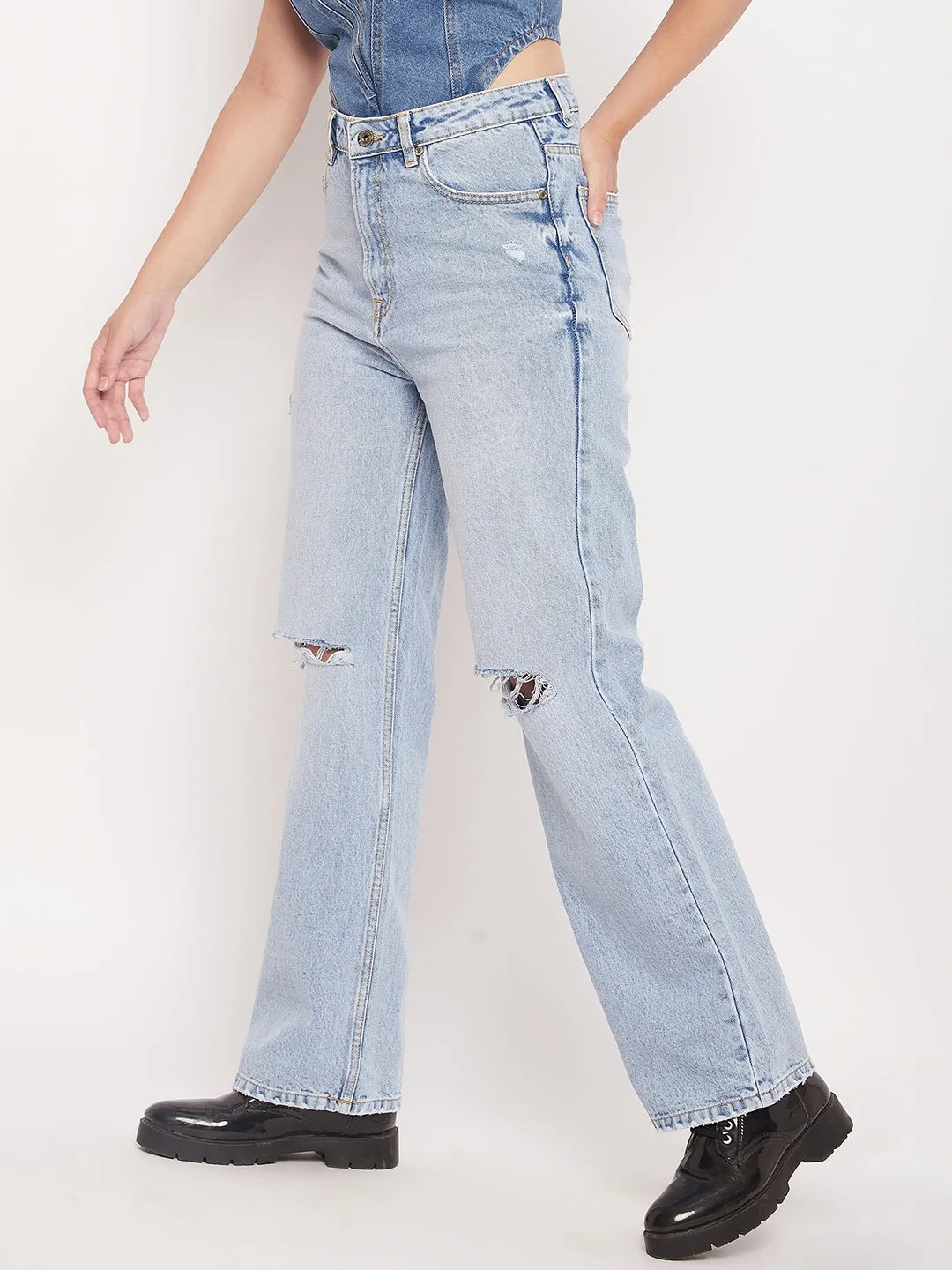 Camla Barcelona Light Blue Distressed Boyfriend Fit Jeans