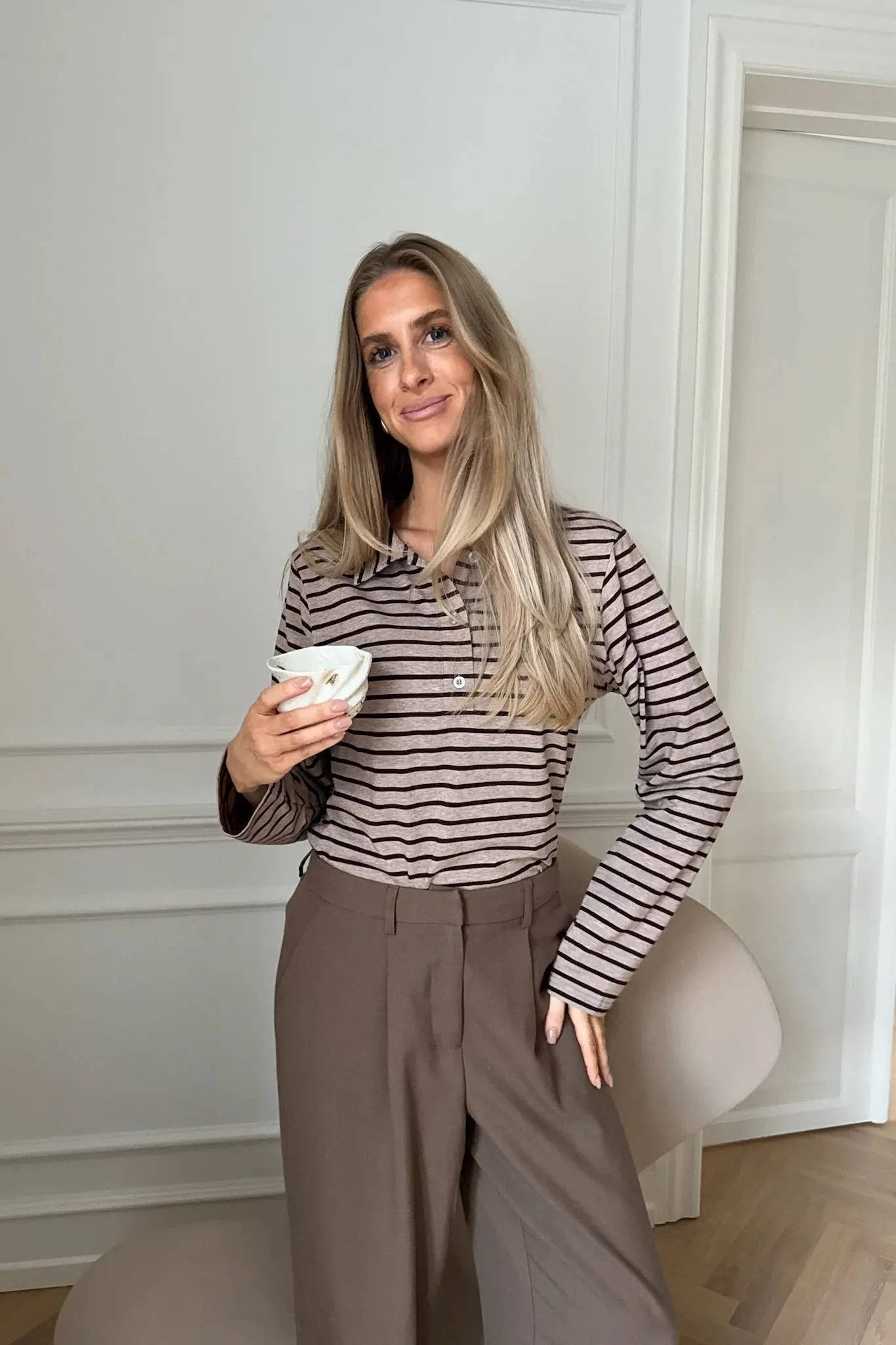 CarlyIC Polo - Beige Brun Stribet