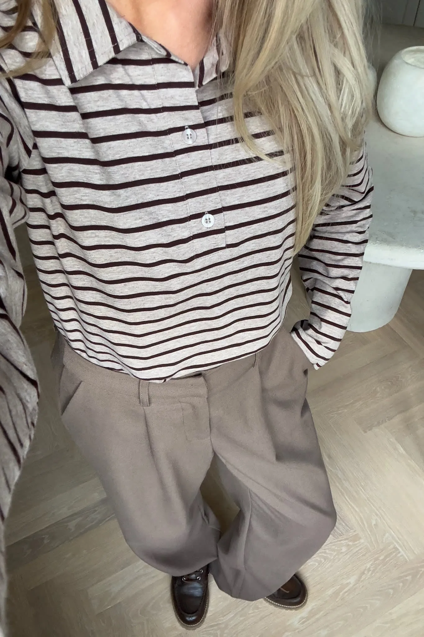 CarlyIC Polo - Beige Brun Stribet