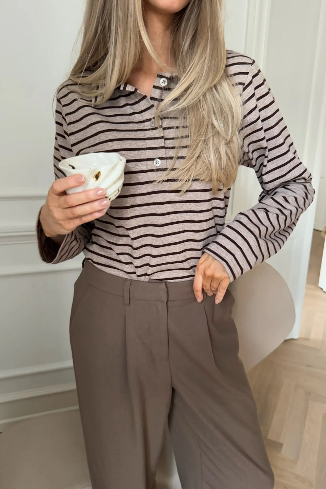 CarlyIC Polo - Beige Brun Stribet