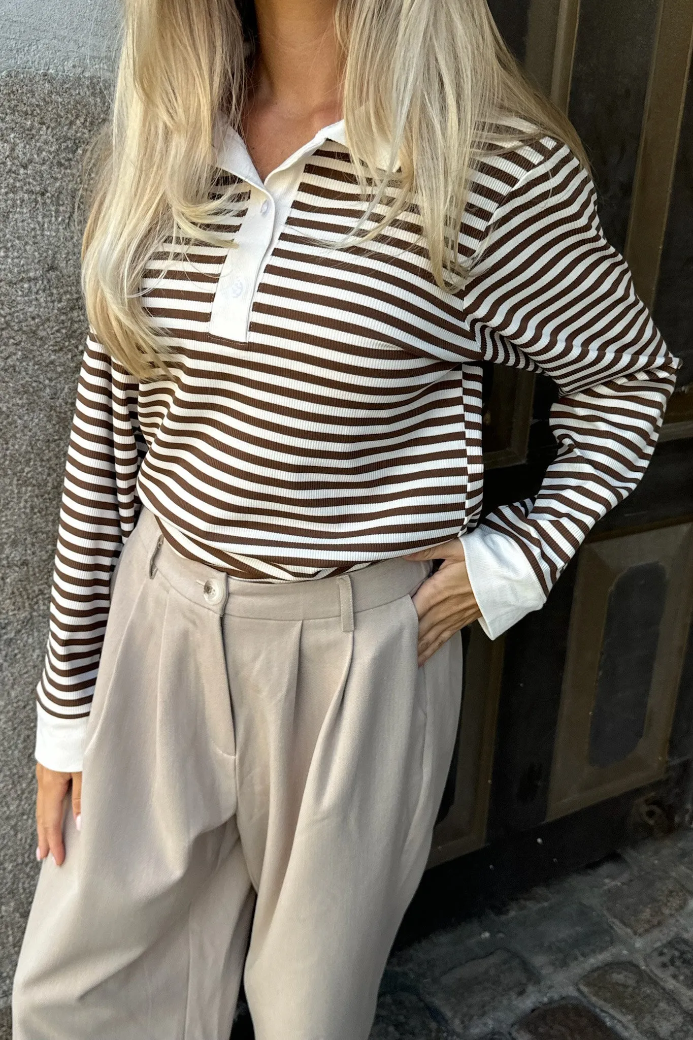 CarlyIC Polo - Brun Stribet