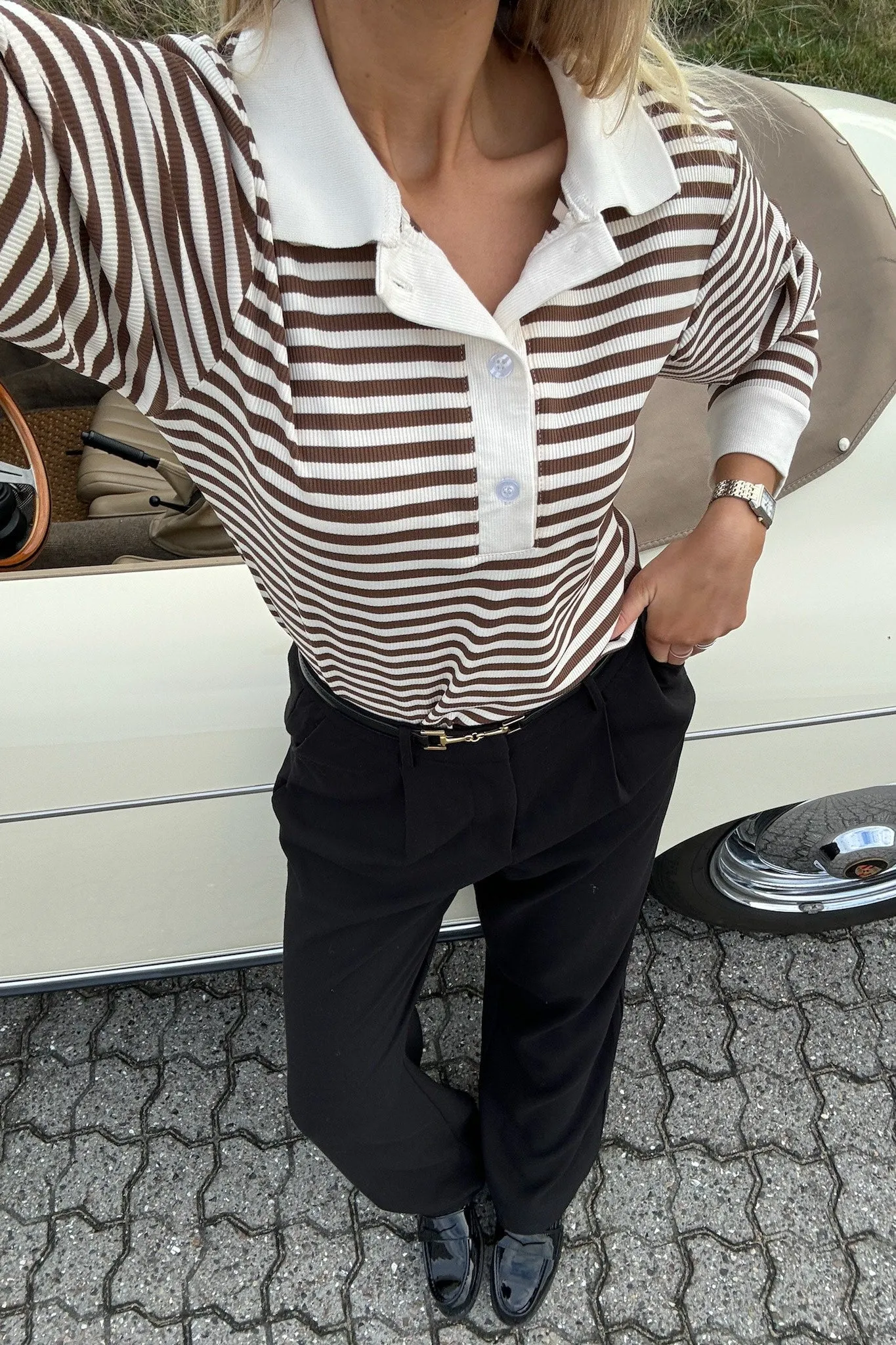 CarlyIC Polo - Brun Stribet