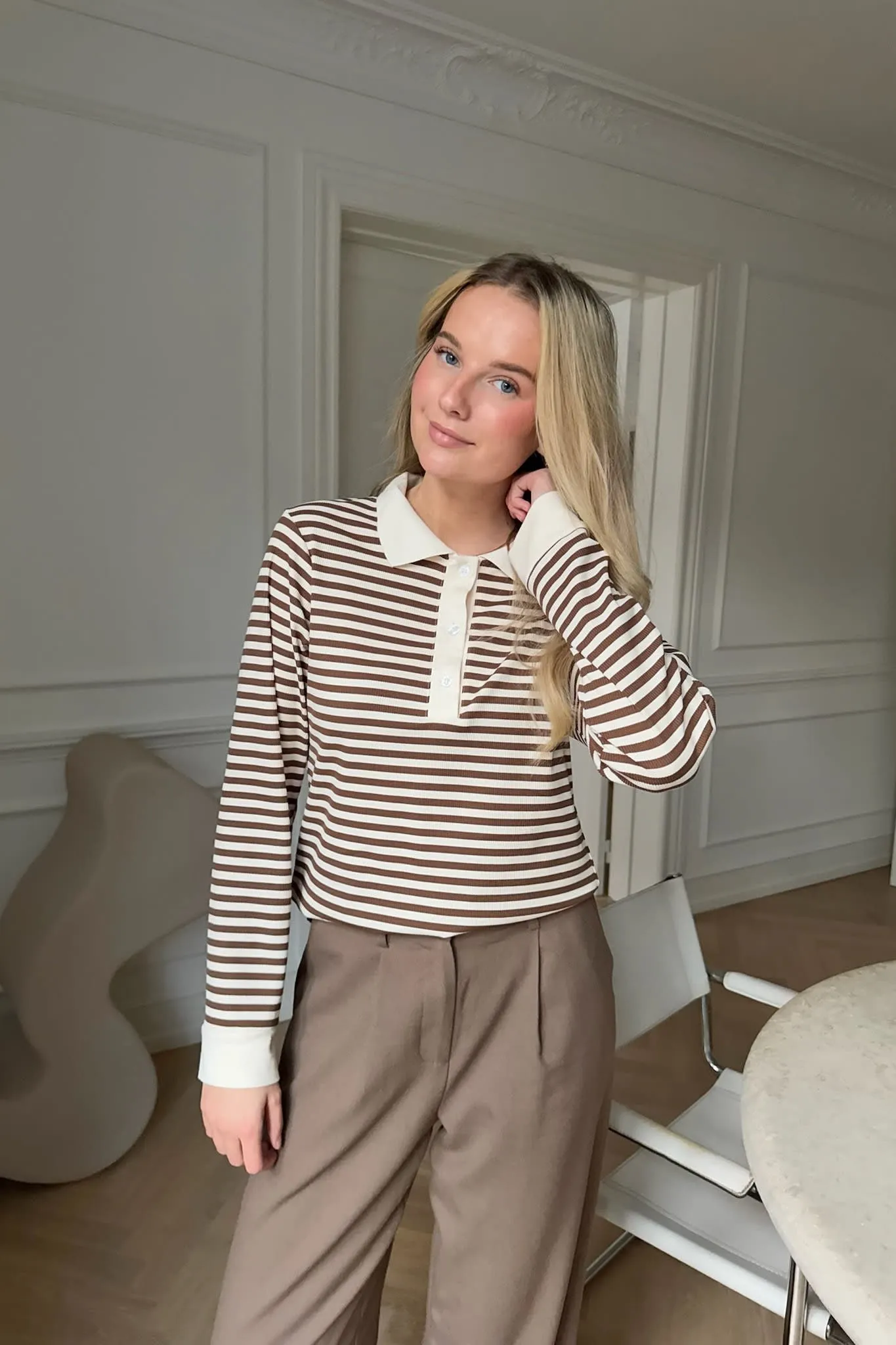CarlyIC Polo - Brun Stribet