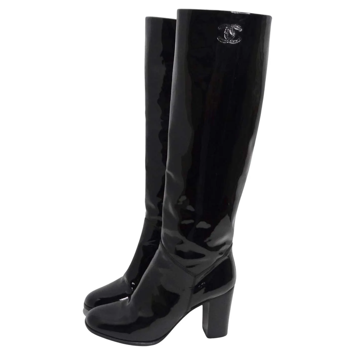 Chanel Black Patent Leather Boots